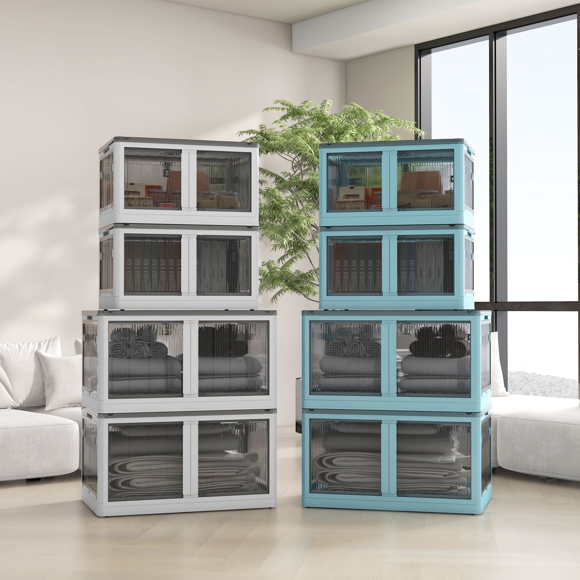 Collapsible Stackable Storage Bins with Wheels